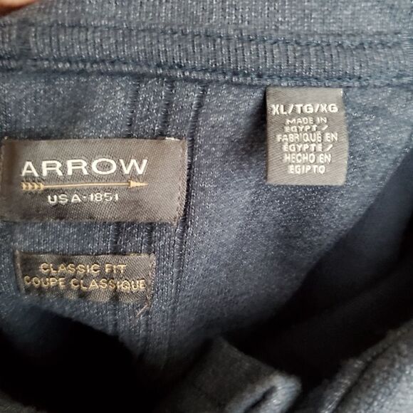 Arrow Mens Polo Pullover XL Navy Blue Gray Long Sleeve - Picture 6 of 8